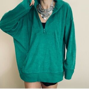 OFFLINE S Hunter Winter Greene Terrycloth Cotton Quarter Zip Pullover w/Pockets
